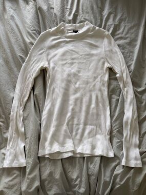 Monrow White Ribbed Mockneck Long Sleeve Tee